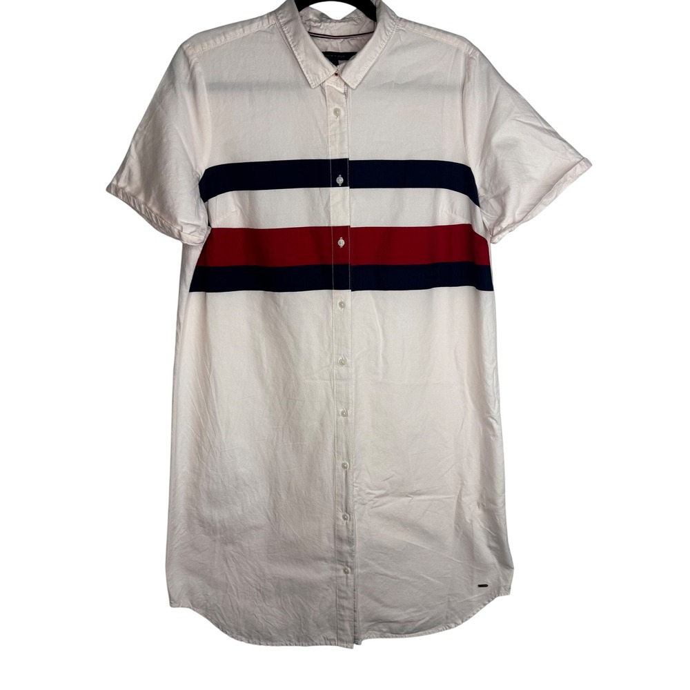 Tommy Hilfiger SzL Preppy Pink Collared Cotton Shirt Dress Light‎ Pink - Stripes